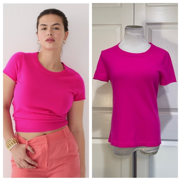 Cashmere! J. CREW NEON FUCHSIA RELAXED CASHMERE T-SHIRT - Picture 1 of 7